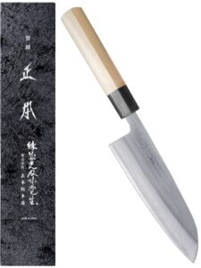 masamoto fh japanese santoku knife 6.5" (165mm), made in japan, professional japanese all purpose kitchen knife, japanese high speed stainless steel blade, wa wood handle [tokyo store exclusive]