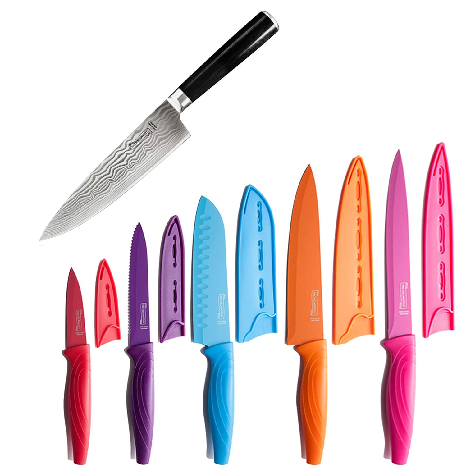 MICHELANGELO Knife Set, Sharp 10-Piece Kitchen Knife Set with Professional Chef Knife 8 Inch Pro, German High Carbon Stainless Steel Knife with Ergonomic Ha