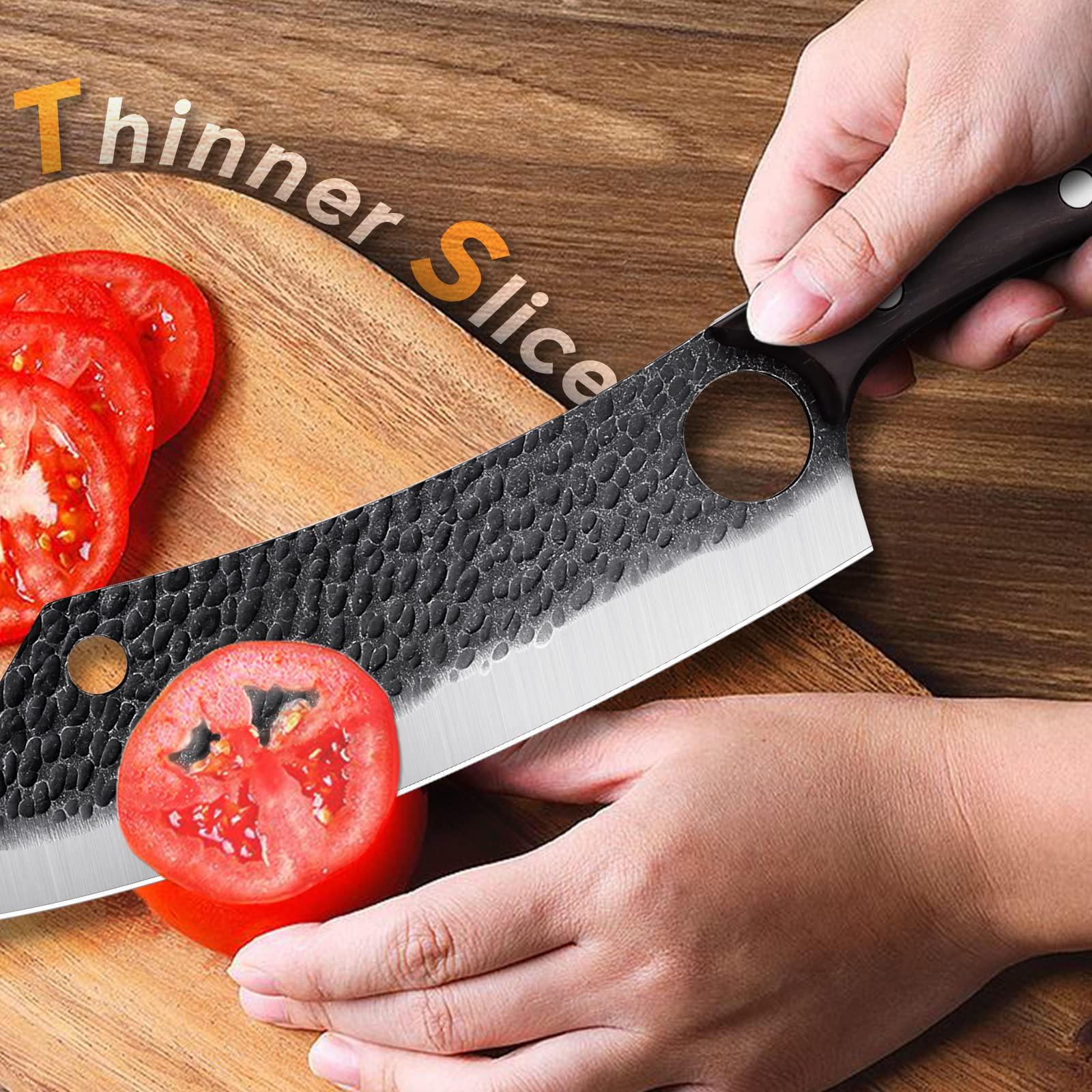 TOMBRO Boning Knife for Meat Cutting 5.5-Inch Curved Boning Knife Hand Forged Butcher Knife,Multipurpose Chopping Knife for Meat and Vegetable Cutting