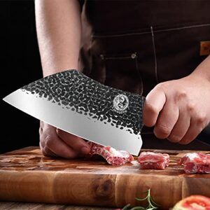 Forged Cleaver, Serbian Chef Kitchen Knife, HC Steel Handmade Meat Cleaver with Bolster and Pakkawood Handle for Home and Restaurant - 2023 Gift
