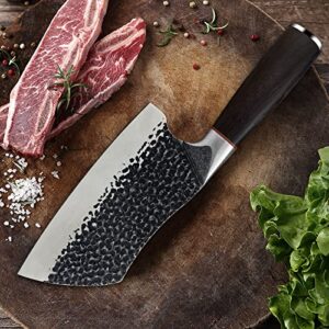 Forged Cleaver, Serbian Chef Kitchen Knife, HC Steel Handmade Meat Cleaver with Bolster and Pakkawood Handle for Home and Restaurant - 2023 Gift