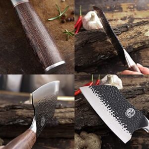 Forged Cleaver, Serbian Chef Kitchen Knife, HC Steel Handmade Meat Cleaver with Bolster and Pakkawood Handle for Home and Restaurant - 2023 Gift