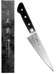 masamoto at japanese honesuki boning knife 5.7" (145mm) made in japan, kitchen deboning knife for chicken and meat cutting, sharp japanese stainless steel blade, full tang pakkawood handle, black