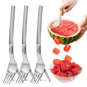 abnaok 3pcs watermelon slicer cutter, 2-in-1 watermelon fork slicer, summer watermelon cutting artifact, stainless steel fruit forks slicer knife for family parties camping