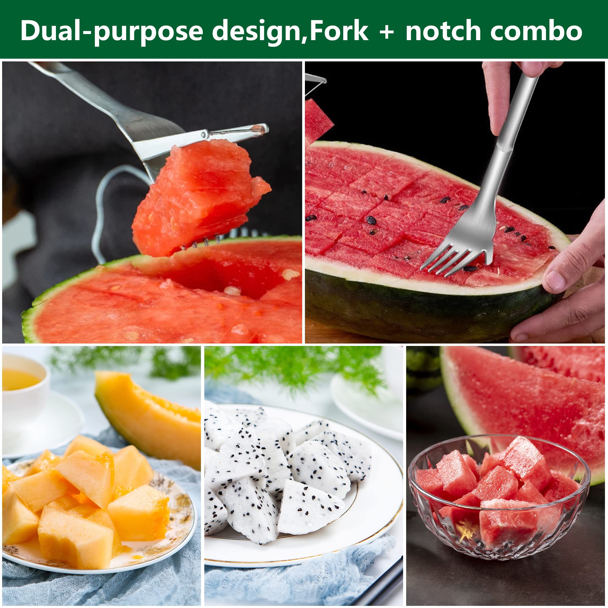 Abnaok 3PCS Watermelon Slicer Cutter, 2-in-1 Watermelon Fork Slicer, Summer Watermelon Cutting Artifact, Stainless Steel Fruit Forks Slicer Knife for Family Parties Camping