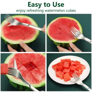 Abnaok 3PCS Watermelon Slicer Cutter, 2-in-1 Watermelon Fork Slicer, Summer Watermelon Cutting Artifact, Stainless Steel Fruit Forks Slicer Knife for Family Parties Camping