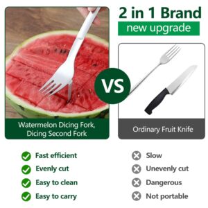 Abnaok 3PCS Watermelon Slicer Cutter, 2-in-1 Watermelon Fork Slicer, Summer Watermelon Cutting Artifact, Stainless Steel Fruit Forks Slicer Knife for Family Parties Camping