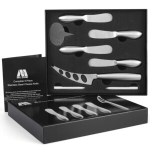 mh zone cheese spreader knife set 5-piece, 5 stainless steel cheese knife butter spreader knives with 3 chalk labels & 2 -chalk markers, perfect christmas gifts