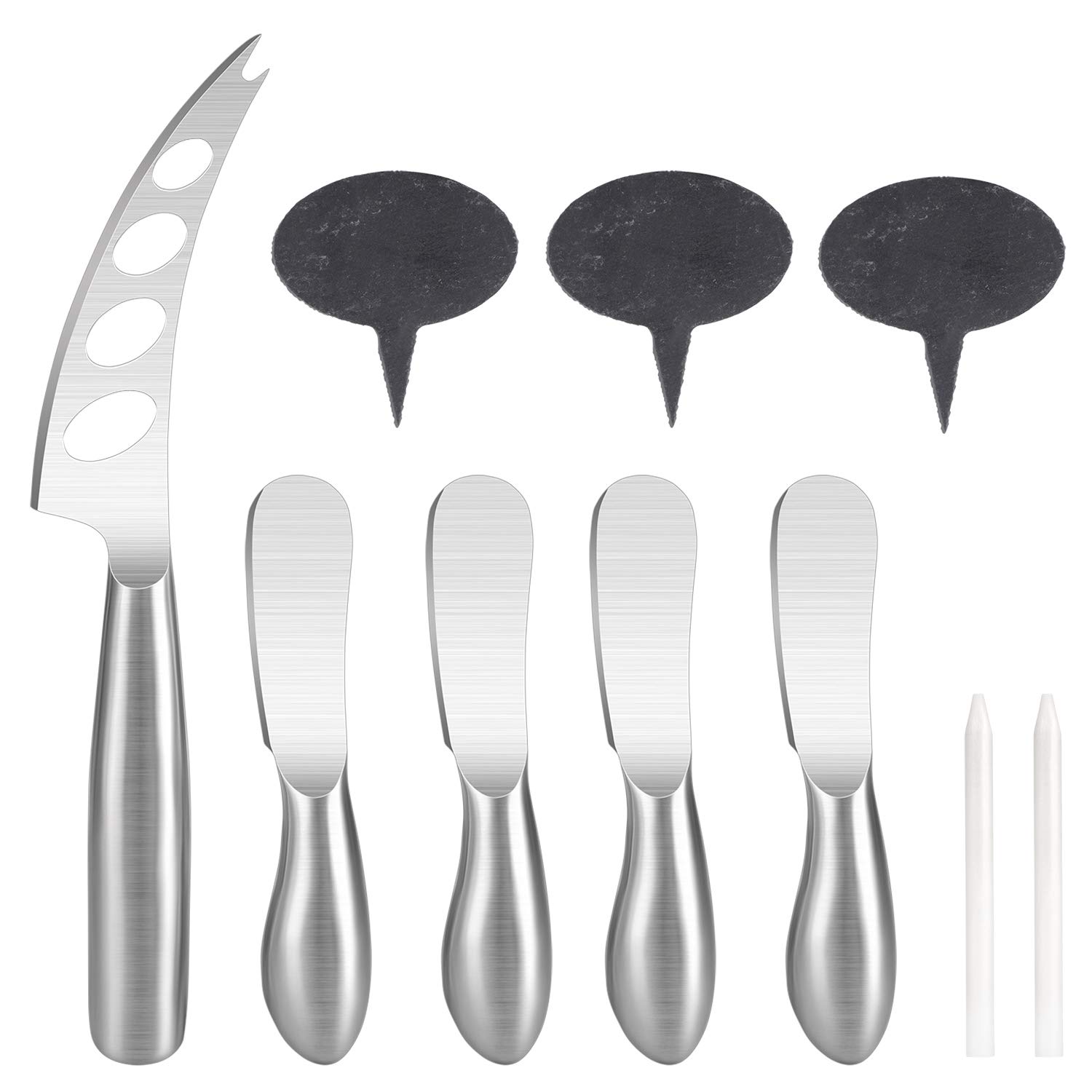 MH ZONE Cheese Spreader Knife Set 5-Piece, 5 Stainless Steel Cheese Knife Butter Spreader Knives With 3 Chalk Labels & 2 -Chalk Markers, Perfect Christmas Gifts