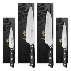 kessaku 4 knife set - dynasty series - forged thyssenkrupp german high carbon steel - 8-inch chef, 7-inch santoku, 5-inch utility, 3.5-inch paring