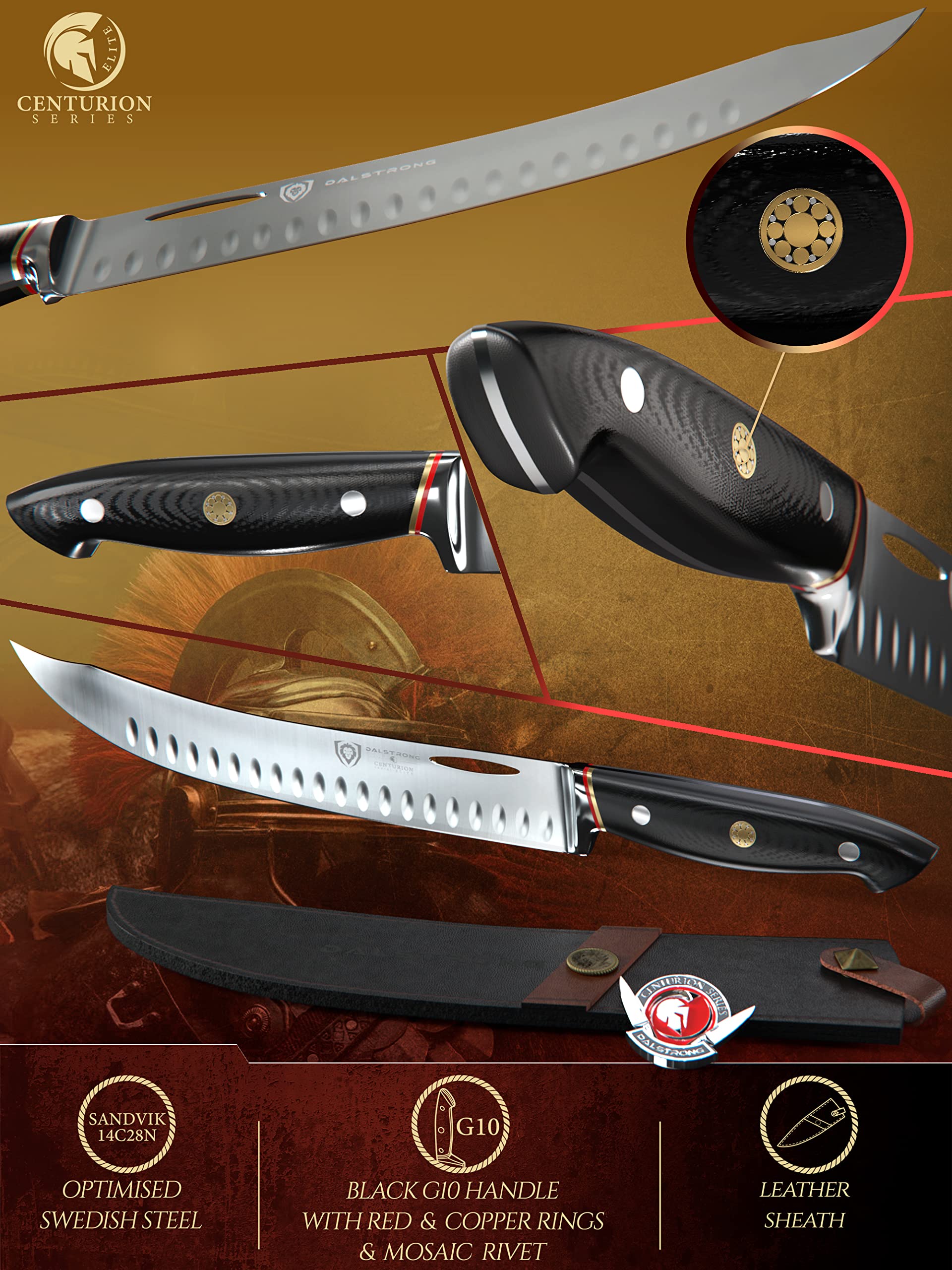 Dalstrong Butcher Knife - 10 inch - Centurion Series -G10 Handle Meat Kitchen Knife - Razor Sharp Bundle with Honing Rod - 8 inch - Centurion Series G10 Handle Kitchen Utensils