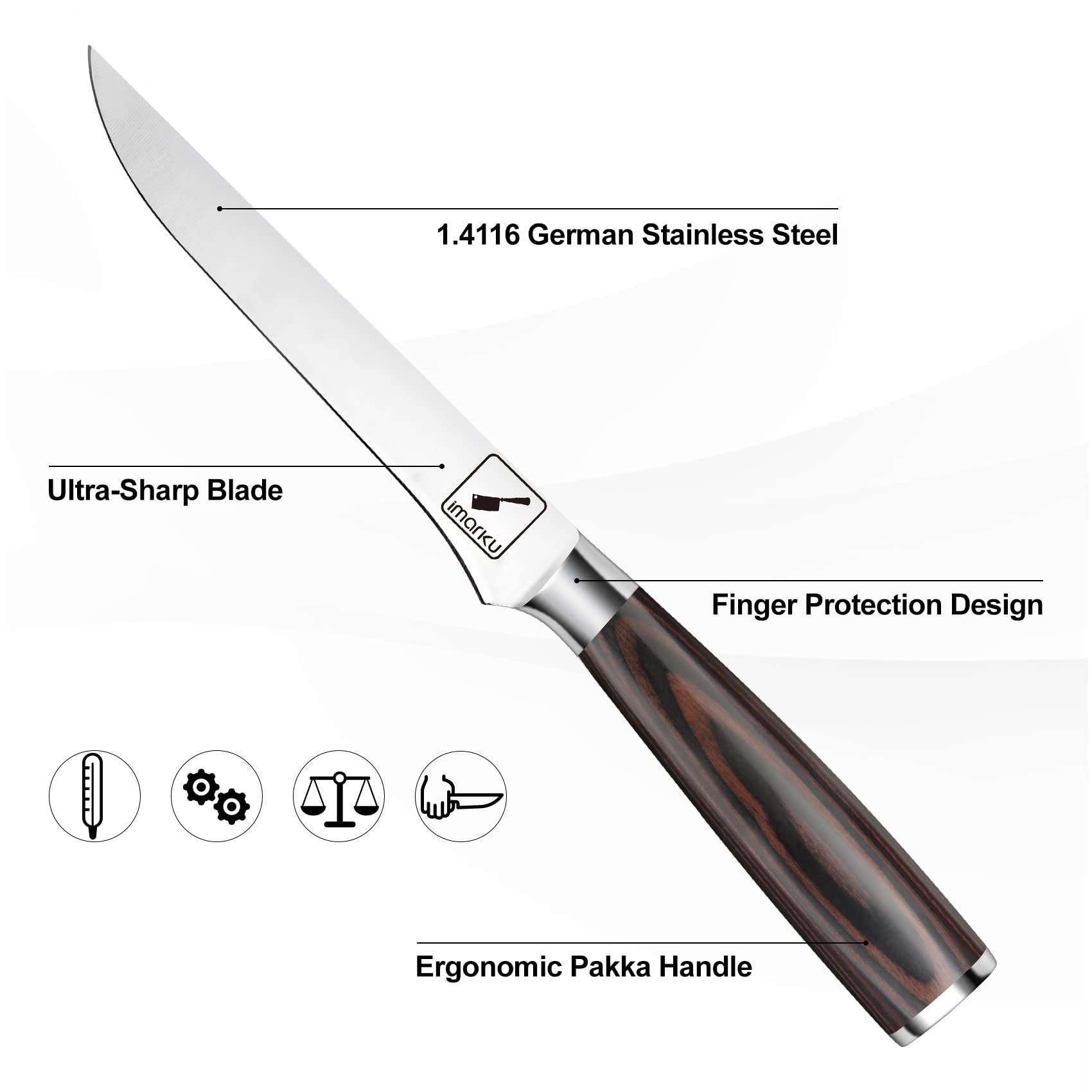 imarku 7 Inch Santoku Knife and 6 Inch Boning Knife German HC Stainless Steel Professional Knife with Ergonomic Pakkawood Handle for Home Kitchen