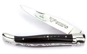 laguiole en aubrac handmade knife 11 cm l0211buif buffalo horn handle, blade and bolsters stainless steel shiny