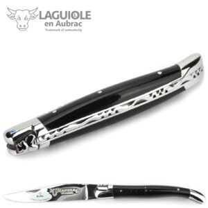 Laguiole en Aubrac handmade knife 11 cm L0211BUIF buffalo horn handle, blade and bolsters stainless steel shiny