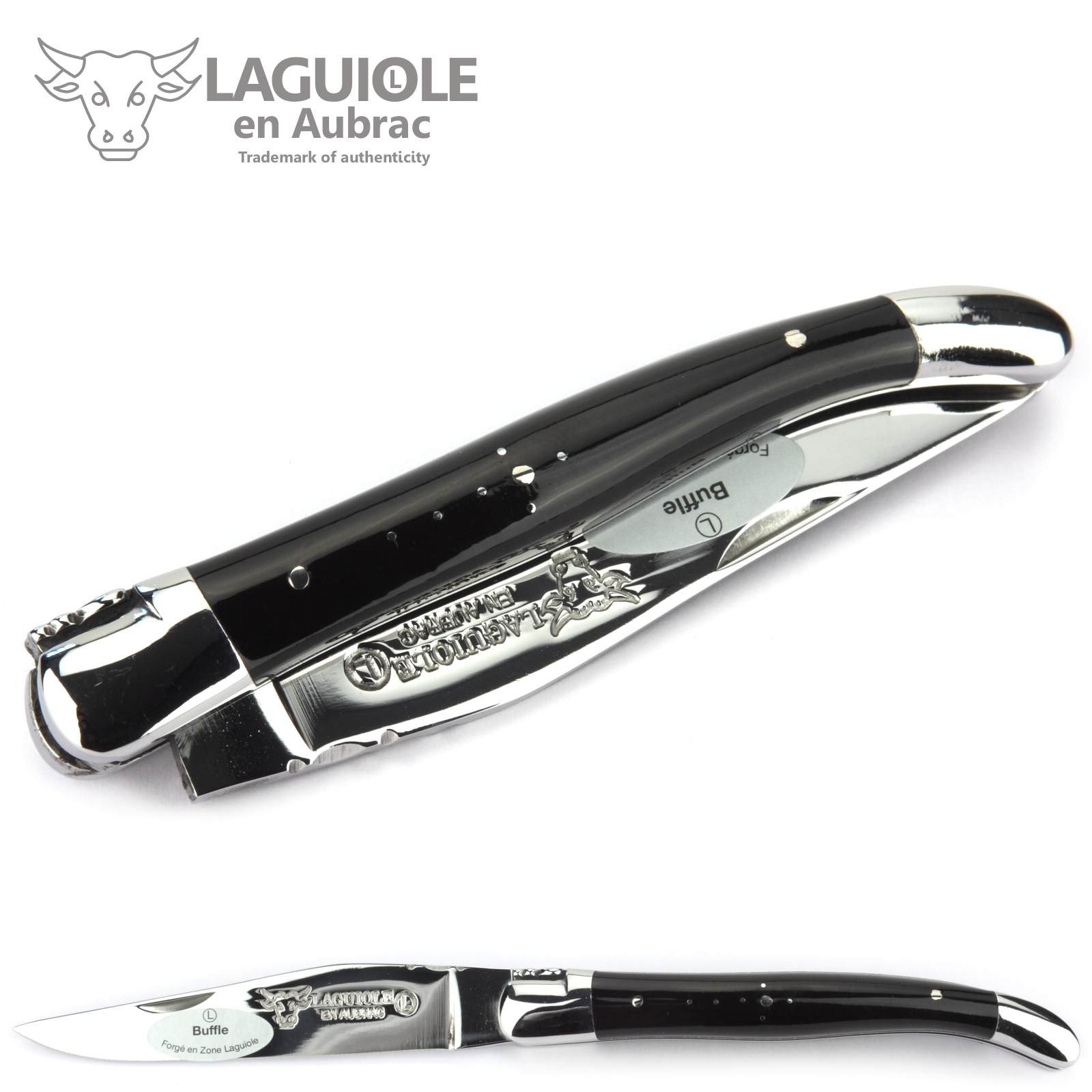 Laguiole en Aubrac handmade knife 11 cm L0211BUIF buffalo horn handle, blade and bolsters stainless steel shiny