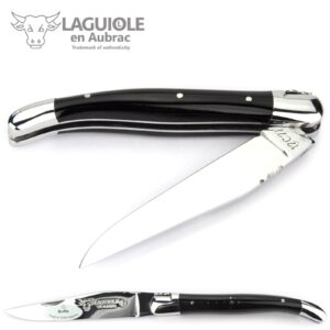 Laguiole en Aubrac handmade knife 11 cm L0211BUIF buffalo horn handle, blade and bolsters stainless steel shiny