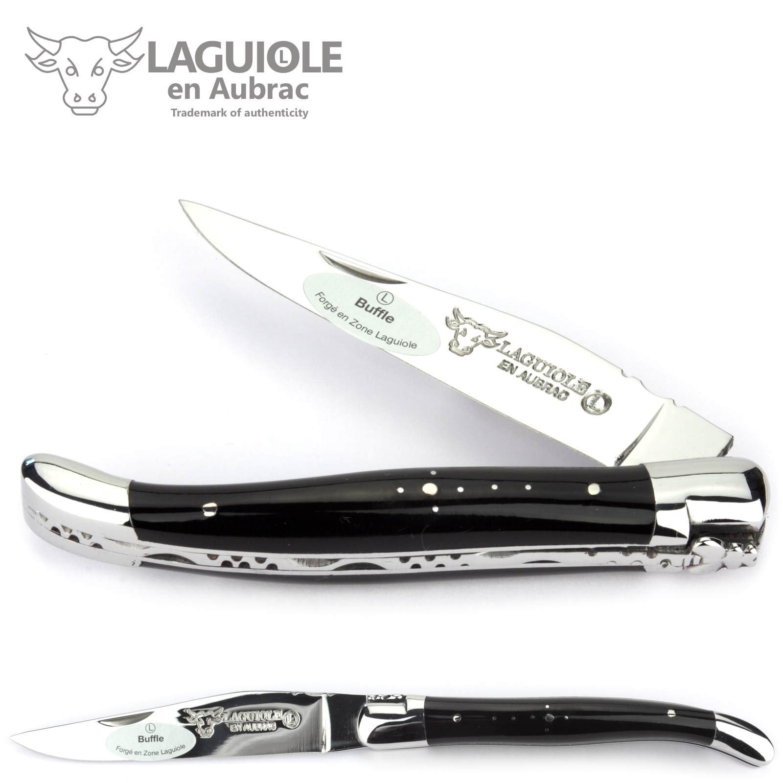 Laguiole en Aubrac handmade knife 11 cm L0211BUIF buffalo horn handle, blade and bolsters stainless steel shiny