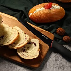 Sunmei Bread Knife-8 Inch Stainless Steel Serrated Knife, Serrated Bread Knife for Homemade Bread, With Non-slip Handle (Black)