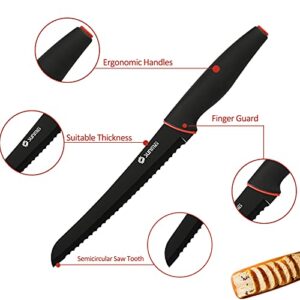 Sunmei Bread Knife-8 Inch Stainless Steel Serrated Knife, Serrated Bread Knife for Homemade Bread, With Non-slip Handle (Black)