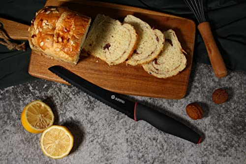 Sunmei Bread Knife-8 Inch Stainless Steel Serrated Knife, Serrated Bread Knife for Homemade Bread, With Non-slip Handle (Black)