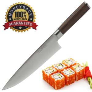 Premium Chef Knife Japanese Style 8 Inch - Multipurpose Balanced Ultra Sharp Professional Carbon Stainless Steel GERMAN Blade Ergonomic Wood Handle Wasabi Knife Set + Magnetic Holder by Amosteel