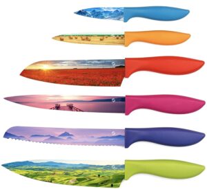 golden coast cutlery colored kitchen chef knife set - beautifully designed razor-sharp large and small cooking knives with non-stick surface finish and gift box