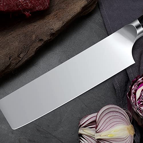 7 inch Nakiri Knife - Razor Sharp Meat Cleaver High Carbon German Stainless Steel Vegetable Kitchen Knife, Multipurpose Asian Chef Knife for Home and Kitchen with Ergonomic Handle (Asian Nakiri Knife)