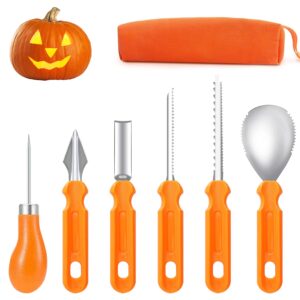 dolirapa mural wall art pumpkin carving kit with pack - 6 pcs professional carving tools jack o lantern party stainless steel pumpkin knife cutting tool set,with thick handbag