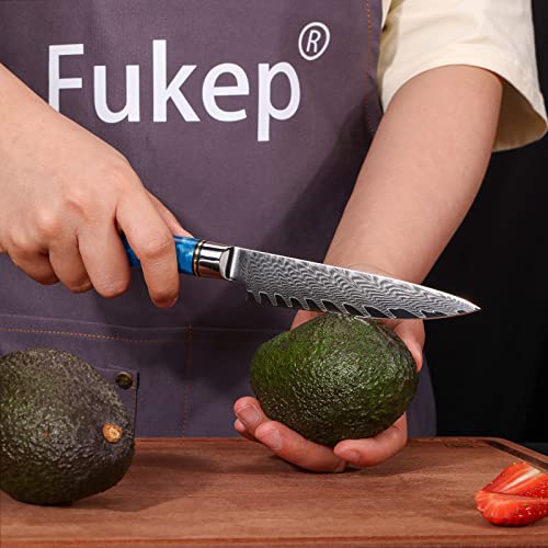 Fukep 3.5-inch Damascus Paring Knife + 5-inch Kitchen Utility Knife