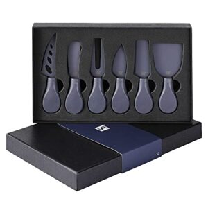 yq 6-pieces cheese knife set for charcuterie board accessories,coated cheese knives and spreader set,wedding housewarming party mother father valentine gifts (navy blue)