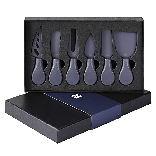 YQ 6-Pieces Cheese Knife Set for Charcuterie Board Accessories,Coated Cheese Knives and Spreader Set,Wedding Housewarming Party Mother Father Valentine Gifts (navy blue)