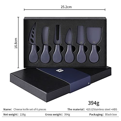 YQ 6-Pieces Cheese Knife Set for Charcuterie Board Accessories,Coated Cheese Knives and Spreader Set,Wedding Housewarming Party Mother Father Valentine Gifts (navy blue)