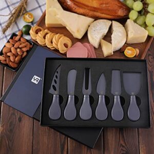 YQ 6-Pieces Cheese Knife Set for Charcuterie Board Accessories,Coated Cheese Knives and Spreader Set,Wedding Housewarming Party Mother Father Valentine Gifts (navy blue)