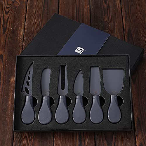 YQ 6-Pieces Cheese Knife Set for Charcuterie Board Accessories,Coated Cheese Knives and Spreader Set,Wedding Housewarming Party Mother Father Valentine Gifts (navy blue)