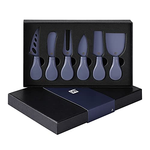 YQ 6-Pieces Cheese Knife Set for Charcuterie Board Accessories,Coated Cheese Knives and Spreader Set,Wedding Housewarming Party Mother Father Valentine Gifts (navy blue)