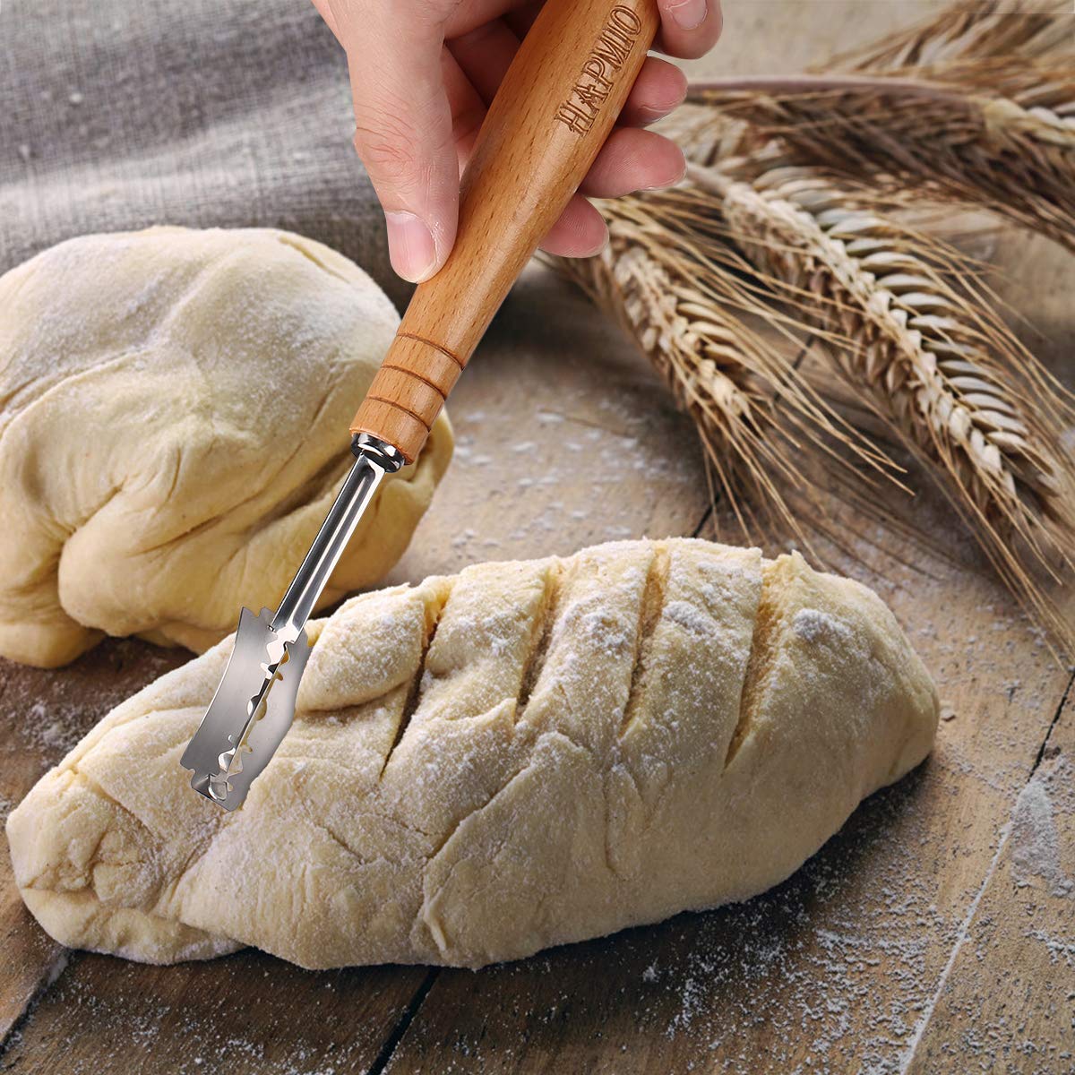 Bread Lame Premium Long Handle Bread Scoring Tool, Hand Crafted Dough Scoring Tool for Scoring Sourdough Bread with 5 Pcs Blades and Protective Cover