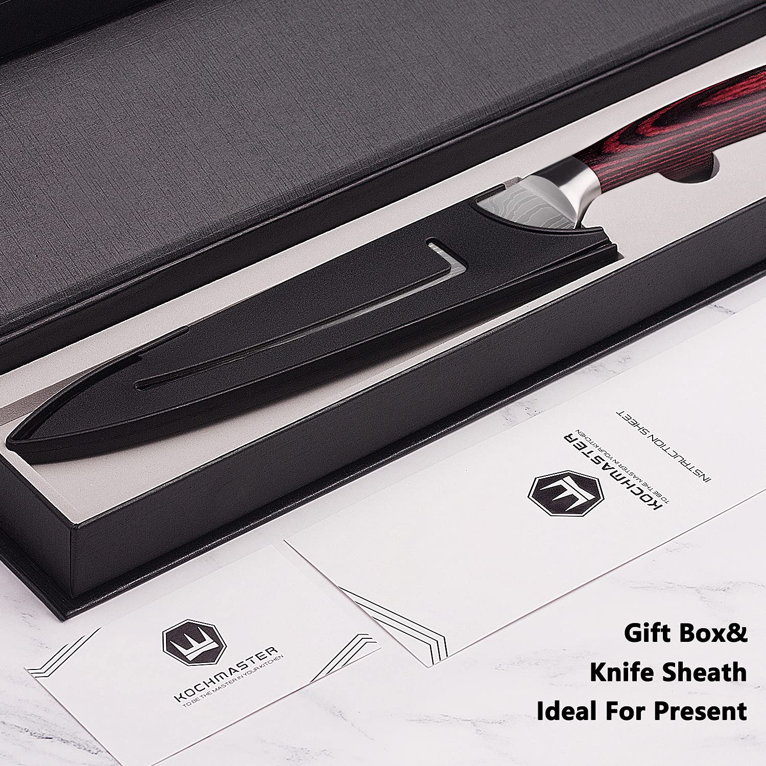 KOCHMASTER Chef Knife Professional 8" ,Kitchen Knife Ultra Sharp with Sheath,Made of High Carbon German Steel and Pakka Wood Handle with Gift Box Packing,The Ideal Choice for Kitchen & Restaurant
