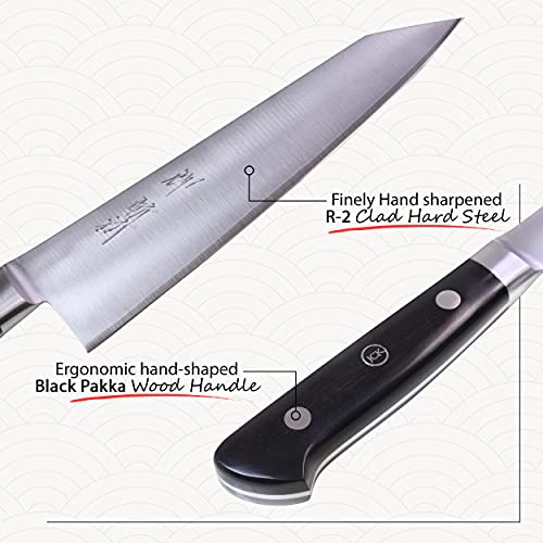 JCK ORIGINAL Kagayaki Japanese Chef’s Knife, KN-3 Professional Kiritsuke-Gyuto Knife, R-2 Special Steel Pro Kitchen Knife with Ergonomic Pakka Wood Handle, 7.8 inch