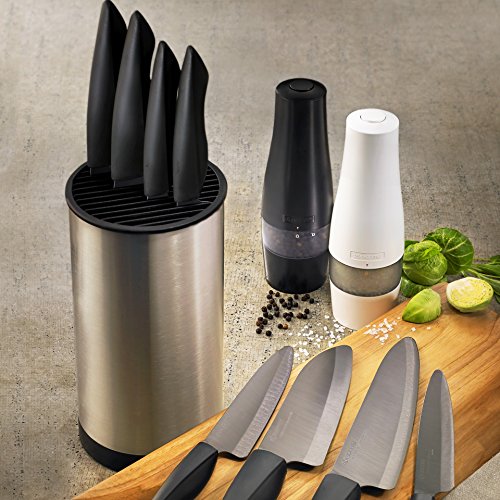 Kyocera 5 piece Ceramic Knife Block Set,White Blade Sizes: 5.5", 5", 4.5", 3", Stainless