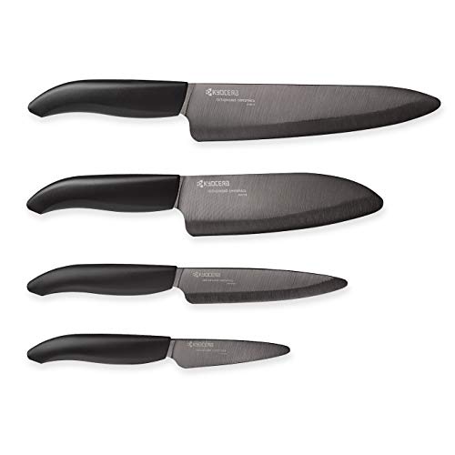 Kyocera 5 piece Ceramic Knife Block Set,White Blade Sizes: 5.5", 5", 4.5", 3", Stainless