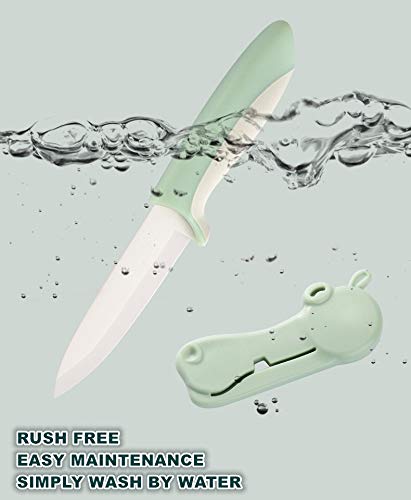 VSL VANSLENSON 2 Piece Kitchen Knife Set 4” Paring Knife with Sheath + Serrated Peeler Non Stick Ceramic Blade Stylish Hippo knife Pink Combo (Pink + Green Hippo)