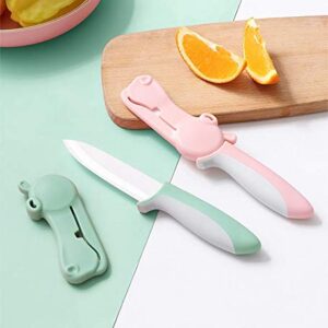 VSL VANSLENSON 2 Piece Kitchen Knife Set 4” Paring Knife with Sheath + Serrated Peeler Non Stick Ceramic Blade Stylish Hippo knife Pink Combo (Pink + Green Hippo)