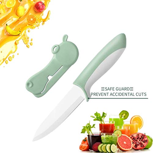 VSL VANSLENSON 2 Piece Kitchen Knife Set 4” Paring Knife with Sheath + Serrated Peeler Non Stick Ceramic Blade Stylish Hippo knife Pink Combo (Pink + Green Hippo)