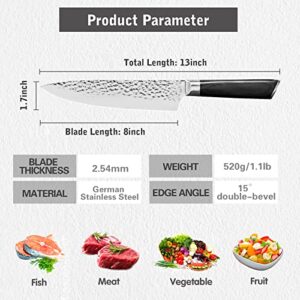 Chef Knife, 8 Inch Kitchen Knife Professional, Ultra Sharp German High Carbon Stainless Steel Cooking Knife, Ergonomic Wooden Handle Kitchen Knives with Premium Gift Box