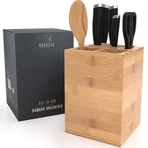 neokave small knife block holder- bamboo knife utensil holder - compact knife storage organizer - scissors, utensil, cleaver, knife holder without knives for kitchen counter - for max 7" blades