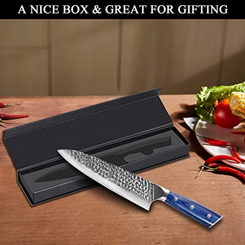 Chef Knife, 8 Inch Professional Kitchen Knife, High Carbon Stainless Steel Sharp Knife, Super Sharp Chefs Knives with Ergonomic Handle and Gift Box for Family and Restaurant, Chef gifts, Blue