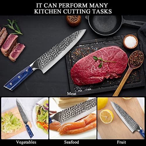 Chef Knife, 8 Inch Professional Kitchen Knife, High Carbon Stainless Steel Sharp Knife, Super Sharp Chefs Knives with Ergonomic Handle and Gift Box for Family and Restaurant, Chef gifts, Blue