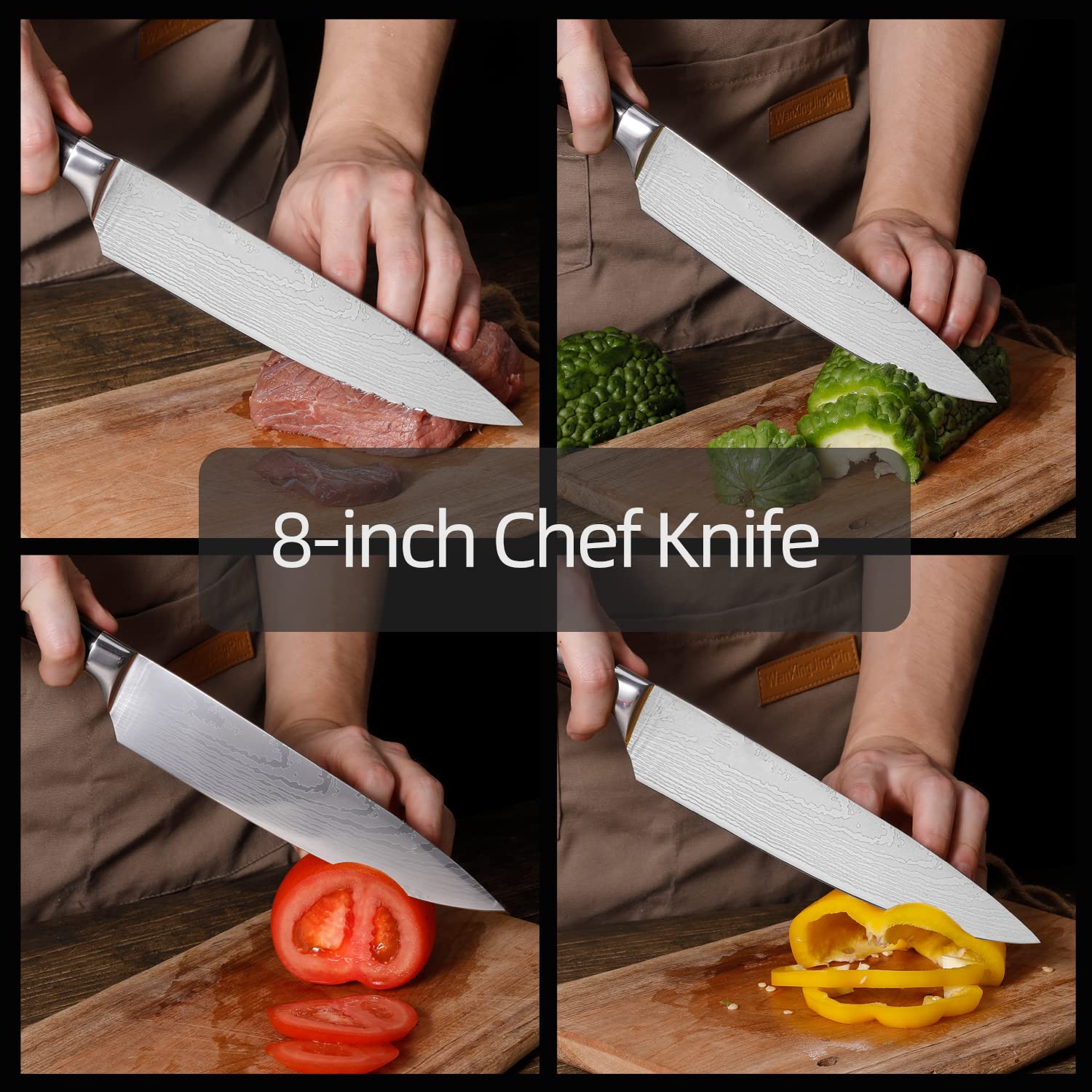 QYZHLI Chef Knife - 8 Inch Damascus Knife Professional Kitchen Knife Chef's Knife 5CR15MOV Stainless Steel,With Knife Sharpener