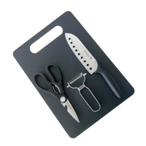 kakusee cortador chefs knife, cutting board, and scissors, stainless steel peeler 4-piece set crt-03
