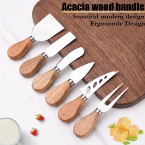 BUVLIVU Exquisite 6-Piece Cheese Knife Set- Stainless Steel Cheese Knife Set for Charcuterie Board (Wood Handle) with Gift Box, Cheese Spreader Knife Set, Charcuterie Utensils(Gift-Ready)